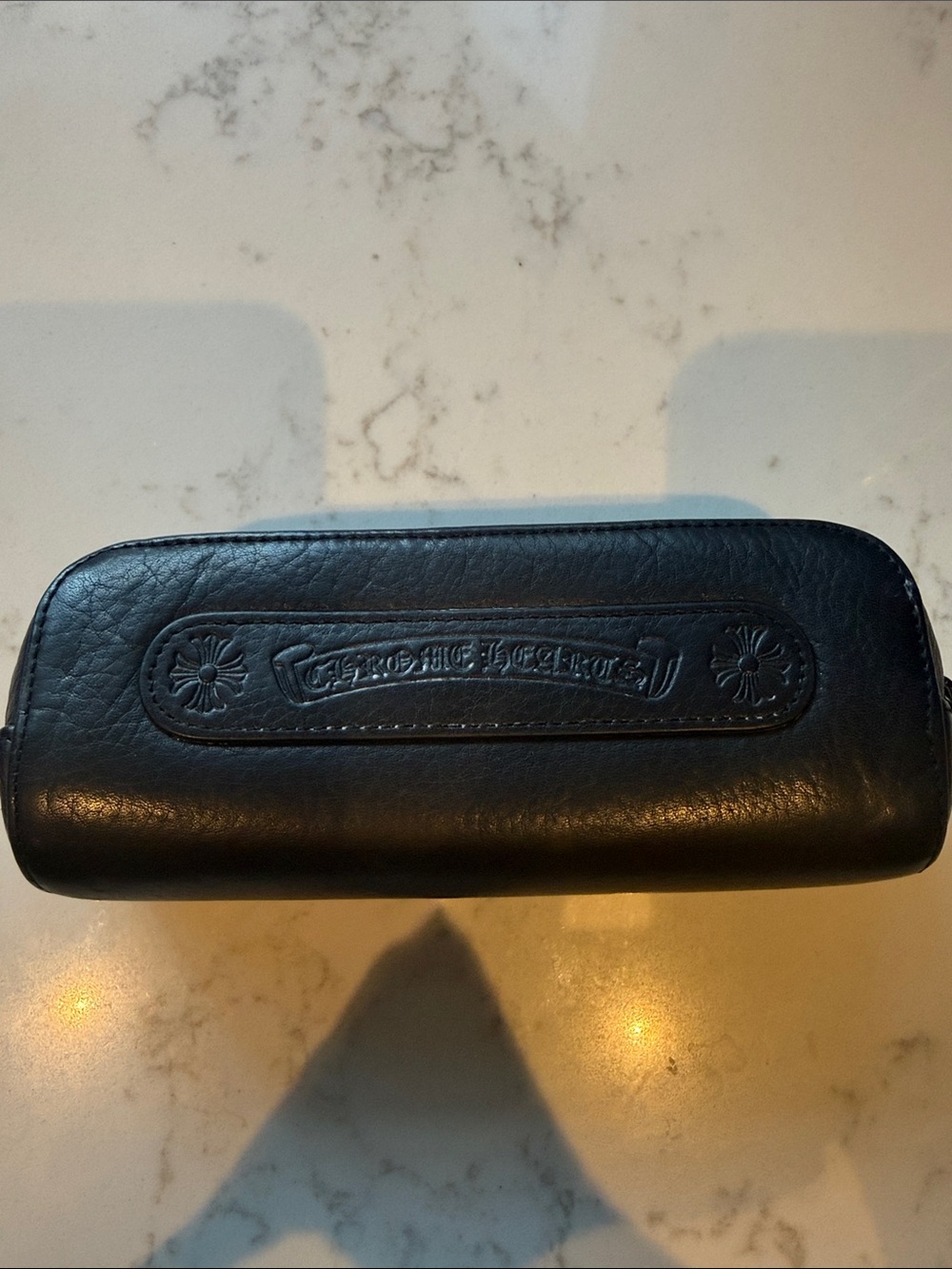 Chrome Hearts Black Leather Eyewear Case with Embossed Plaque